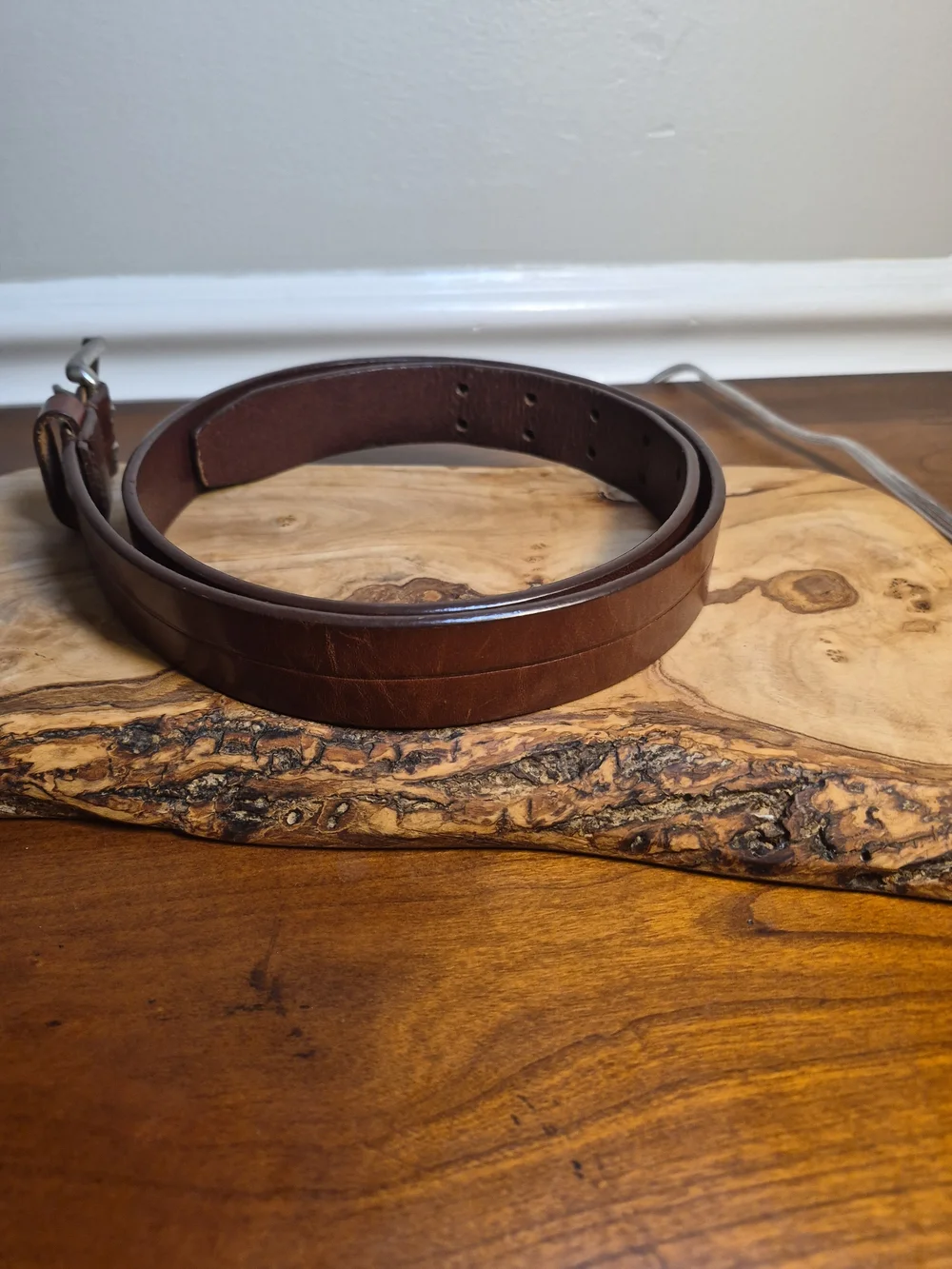 Calvin Klein Chestnut Brown Triple-Prong‎ Leather Belt Italian Saddle Leather